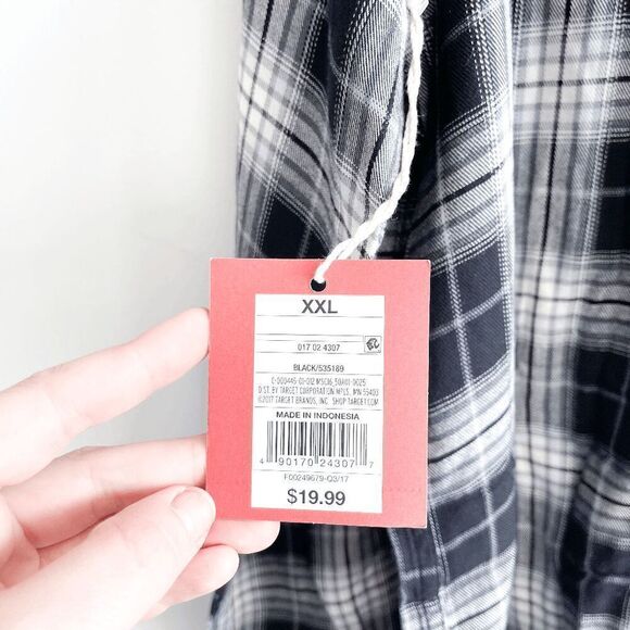 NWT Mossimo Supply Co. Womens Plaid Boyfriend Fit Button-up Shirt Black Gray XXL - Picture 4 of 9